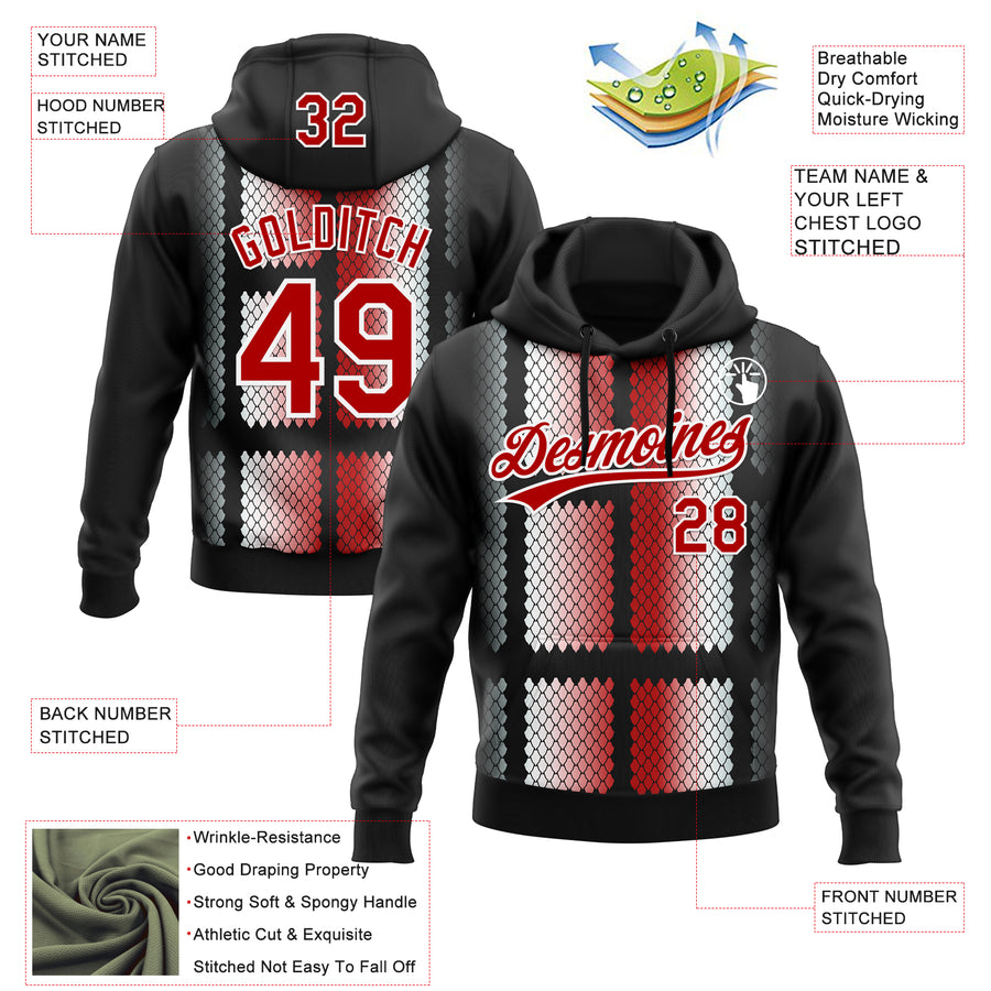 Custom Stitched Black Red-White 3D Pattern Design Geometrico Graph Sports Pullover Sweatshirt Hoodie