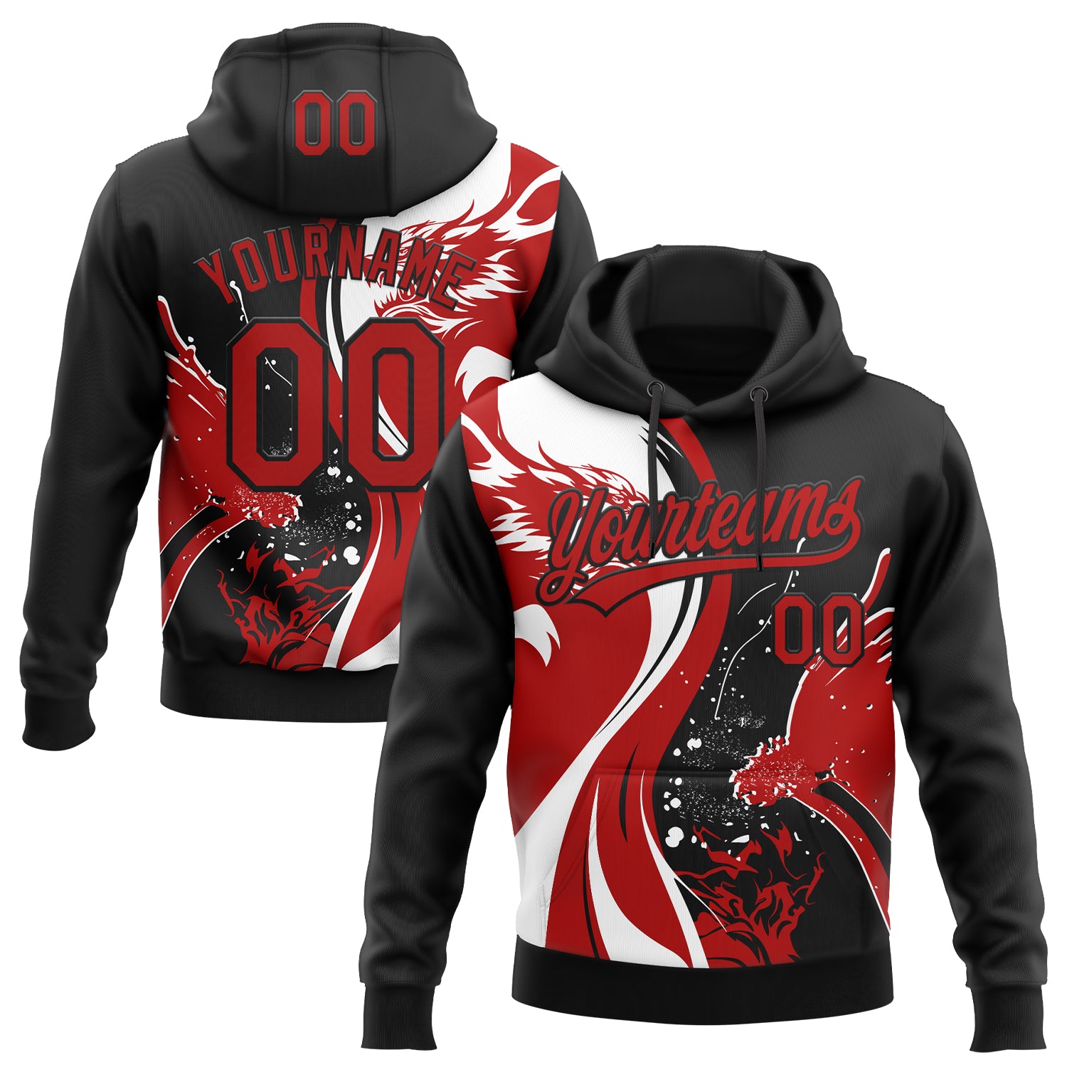 Custom Stitched White Red-Black 3D Pattern Design Wolf Sports Pullover Sweatshirt Hoodie