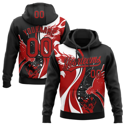 Custom Stitched White Red-Black 3D Pattern Design Wolf Sports Pullover Sweatshirt Hoodie