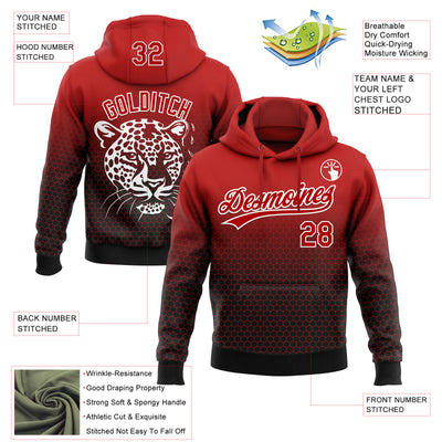 Custom Stitched Black Red-White 3D Pattern Design Leopardo Sports Pullover Sweatshirt Hoodie