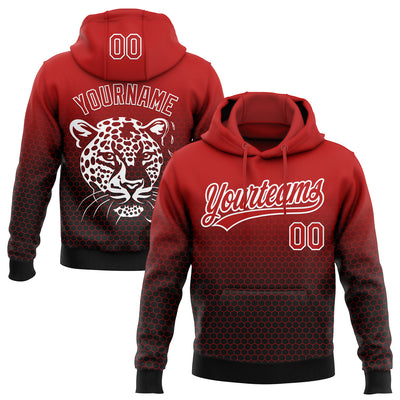 Custom Stitched Black Red-White 3D Pattern Design Leopardo Sports Pullover Sweatshirt Hoodie