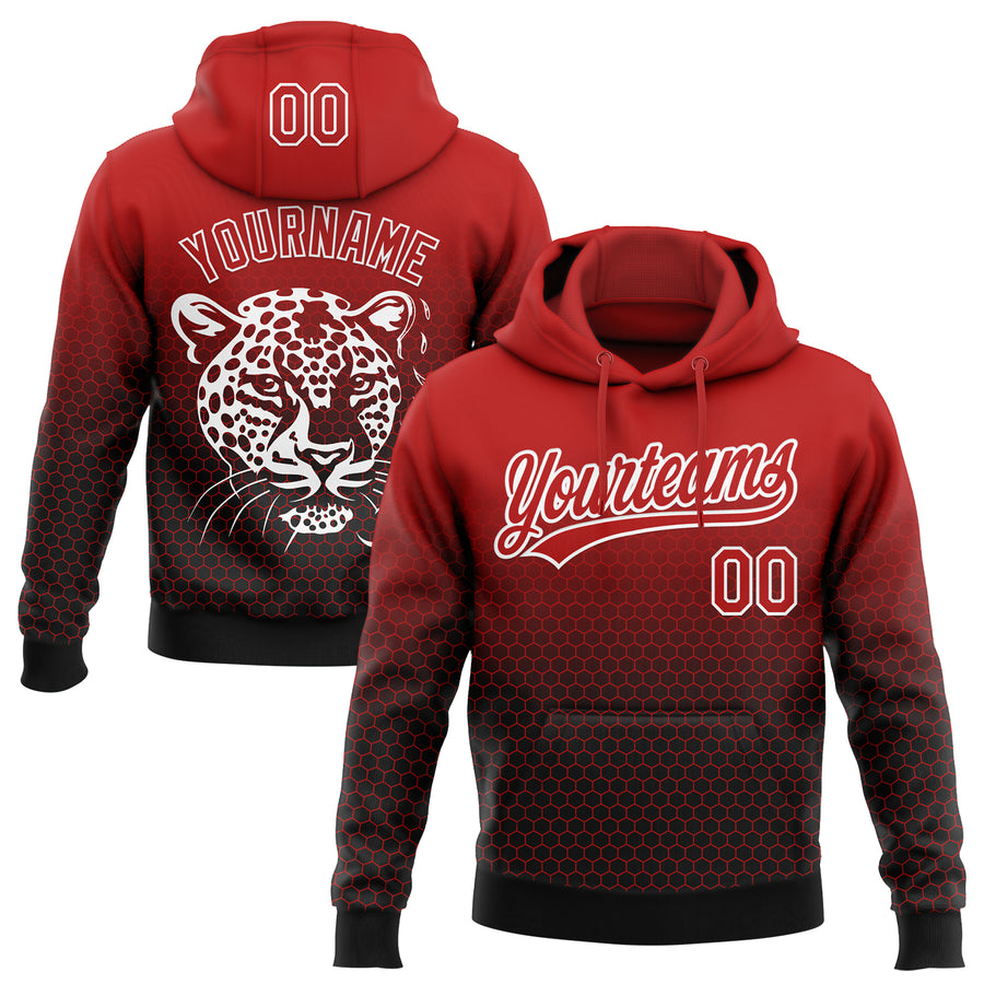 Custom Stitched Black Red-White 3D Pattern Design Leopardo Sports Pullover Sweatshirt Hoodie