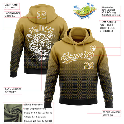 Custom Stitched Black Old Gold-White 3D Pattern Design Leopardo Sports Pullover Sweatshirt Hoodie