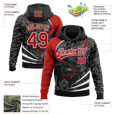 Custom Stitched Black Red-White 3D Pattern Design Leopardo Sports Pullover Sweatshirt Hoodie