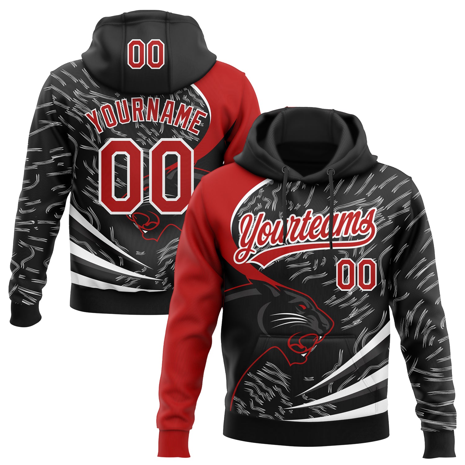 Custom Stitched Black Red-White 3D Pattern Design Leopardo Sports Pullover Sweatshirt Hoodie