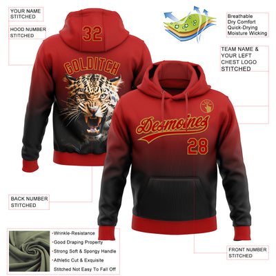 Custom Stitched Black Red-Old Gold 3D Pattern Design Leopardo Sports Pullover Sweatshirt Hoodie