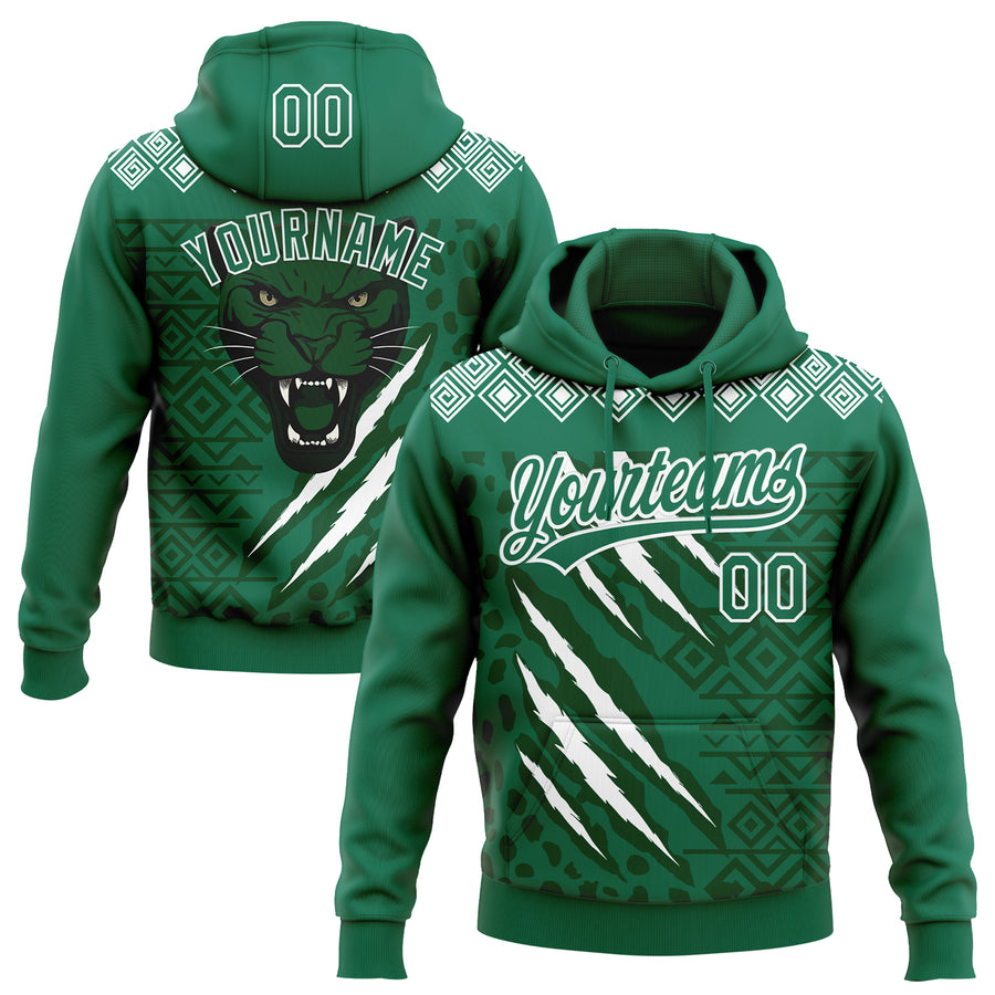 Custom Stitched Green Kelly Green-White 3D Pattern Design Leopardo Sports Pullover Sweatshirt Hoodie