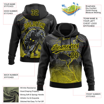 Custom Stitched Black Black-Light Yellow 3D Pattern Design Leopardo Sports Pullover Sweatshirt Hoodie
