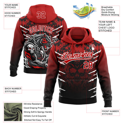 Custom Stitched Black Red-White 3D Pattern Design Leopardo Sports Pullover Sweatshirt Hoodie