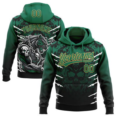 Custom Stitched Black Kelly Green-Old Gold 3D Pattern Design Leopardo Sports Pullover Sweatshirt Hoodie