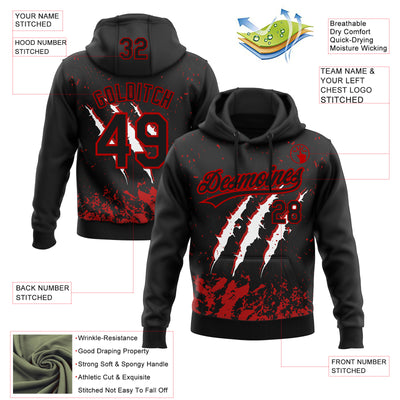 Custom Stitched Black Black-Red 3D Pattern Design Leopardo Scratch Sports Pullover Sweatshirt Hoodie