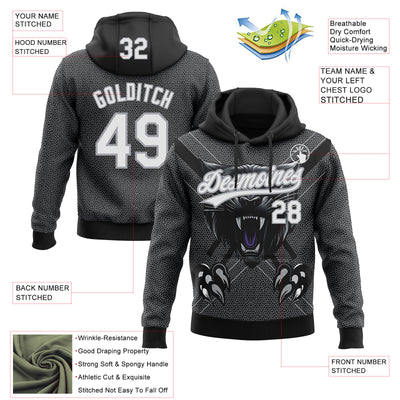 Custom Stitched Black White-Gray 3D Pattern Design Leopardo Sports Pullover Sweatshirt Hoodie