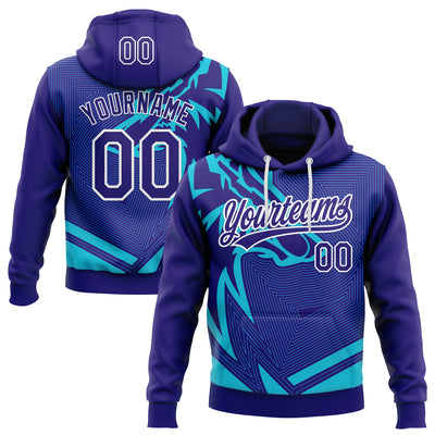 Custom Stitched Lakes Blue Dark Purple-White 3D Pattern Design Wolf Sports Pullover Sweatshirt Hoodie