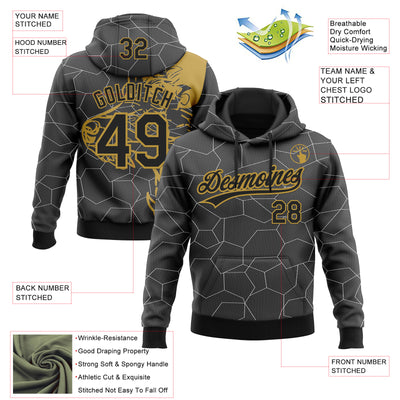 Custom Stitched Gray Black-Old Gold 3D Pattern Design Wolf Sports Pullover Sweatshirt Hoodie