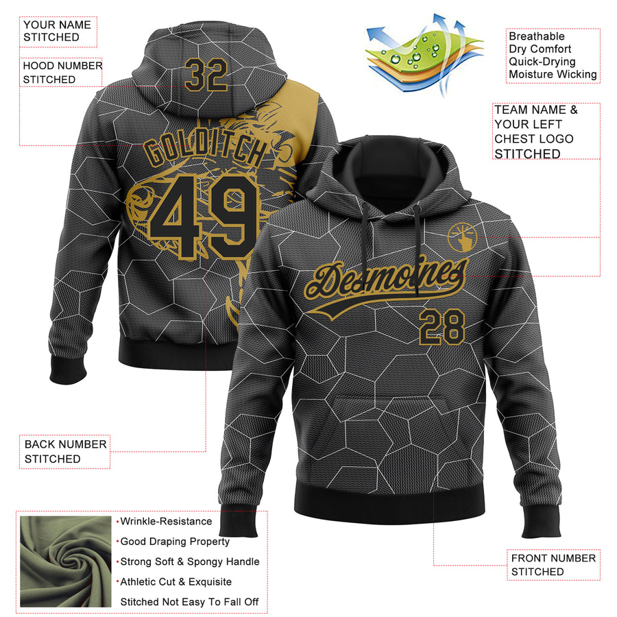 Custom Stitched Gray Black-Old Gold 3D Pattern Design Wolf Sports Pullover Sweatshirt Hoodie