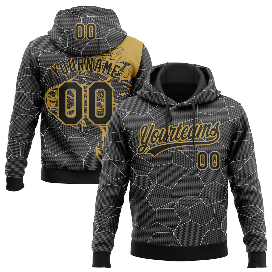 Custom Stitched Gray Black-Old Gold 3D Pattern Design Wolf Sports Pullover Sweatshirt Hoodie