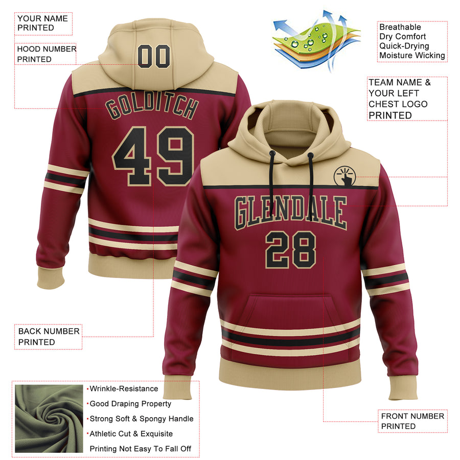 Custom Maroon Black-Vegas Gold 3D Pattern Design Game Day Arizona Inspired Sports Pullover Sweatshirt Hoodie