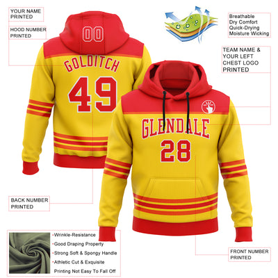 Custom Yellow Fire Red-White 3D Pattern Design Game Day Chicago Inspired Sports Pullover Sweatshirt Hoodie