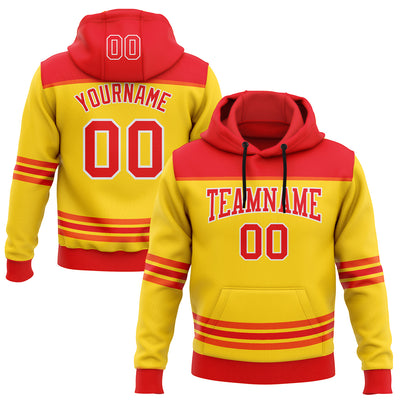 Custom Yellow Fire Red-White 3D Pattern Design Game Day Chicago Inspired Sports Pullover Sweatshirt Hoodie