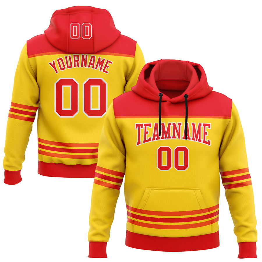 Custom Yellow Fire Red-White 3D Pattern Design Game Day Chicago Inspired Sports Pullover Sweatshirt Hoodie