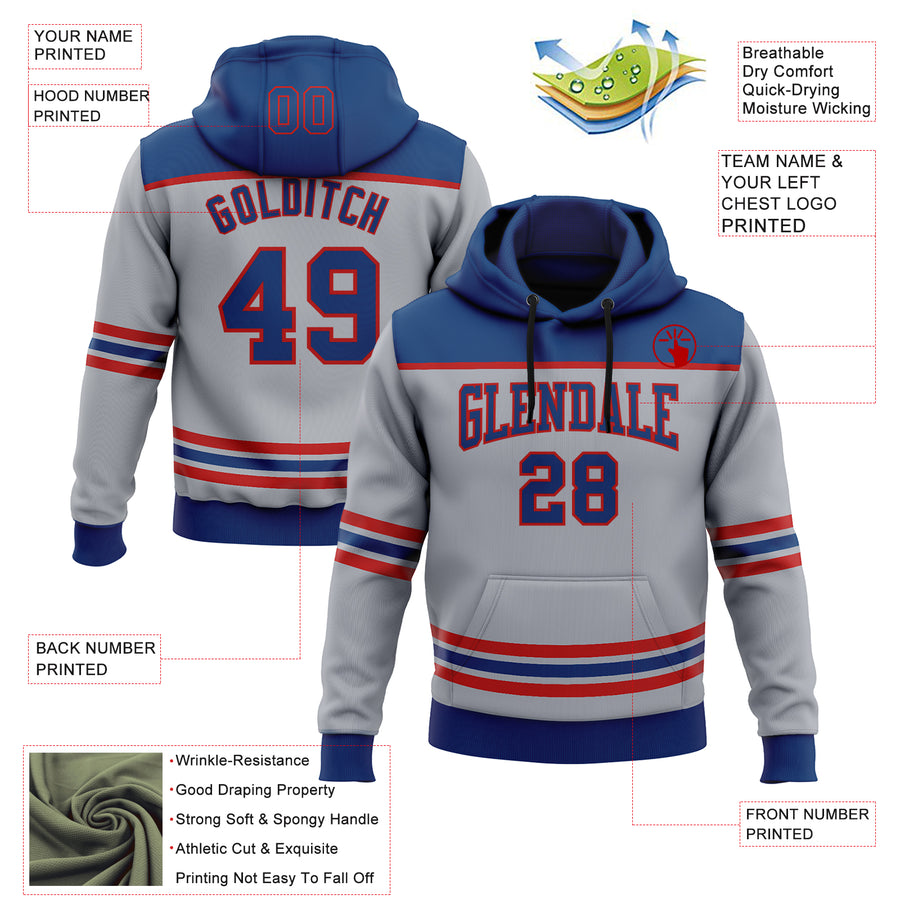 Custom Gray US Navy Blue-Red 3D Pattern Design Game Day Columbus Inspired Sports Pullover Sweatshirt Hoodie