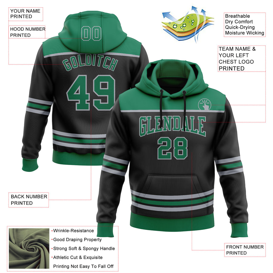 Custom Black Kelly Green-Gray 3D Pattern Design Game Day Dallas Inspired Sports Pullover Sweatshirt Hoodie