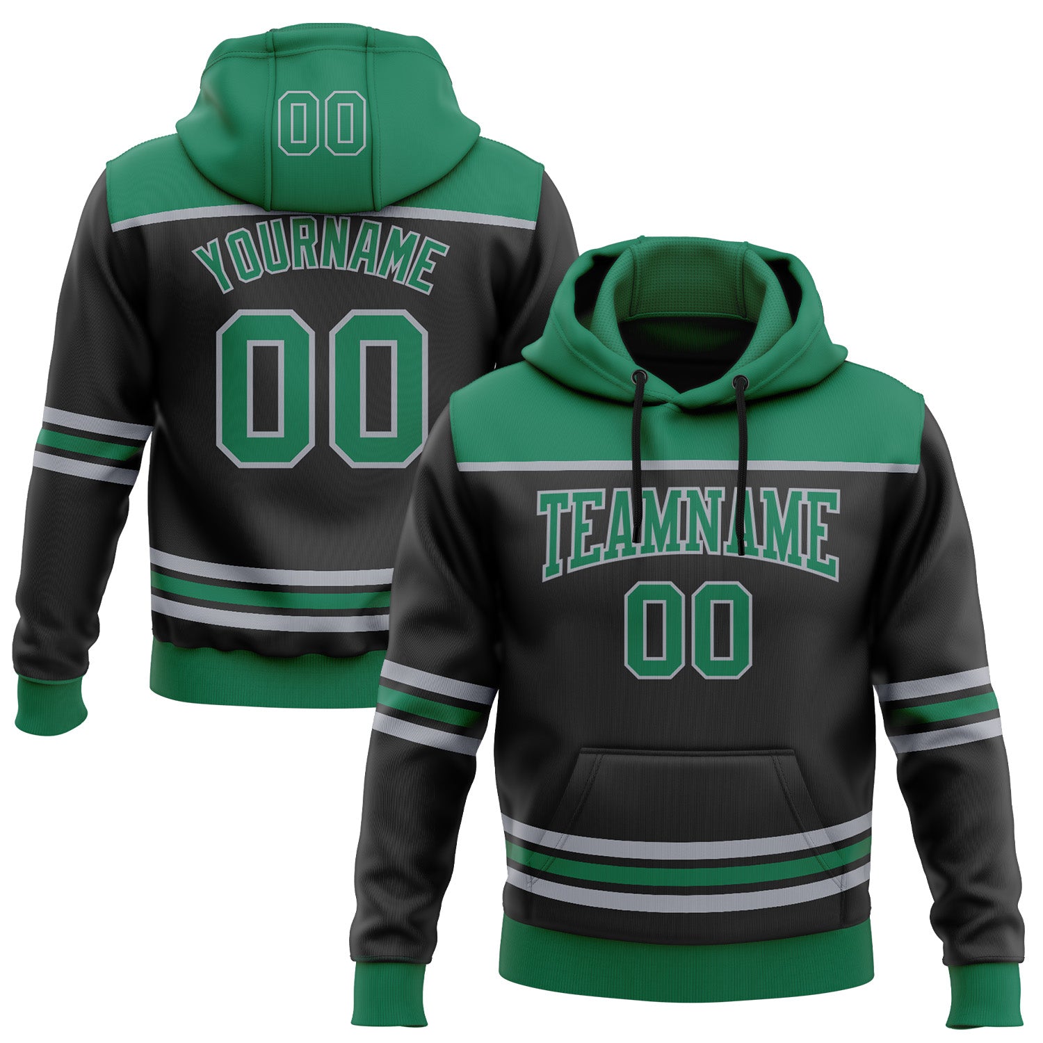 Custom Black Kelly Green-Gray 3D Pattern Design Game Day Dallas Inspired Sports Pullover Sweatshirt Hoodie