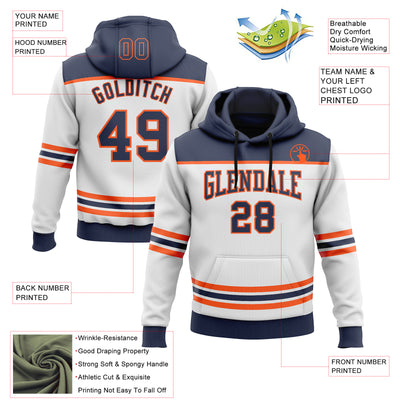 Custom White Navy-Orange 3D Pattern Design Game Day Edmonton Inspired Sports Pullover Sweatshirt Hoodie