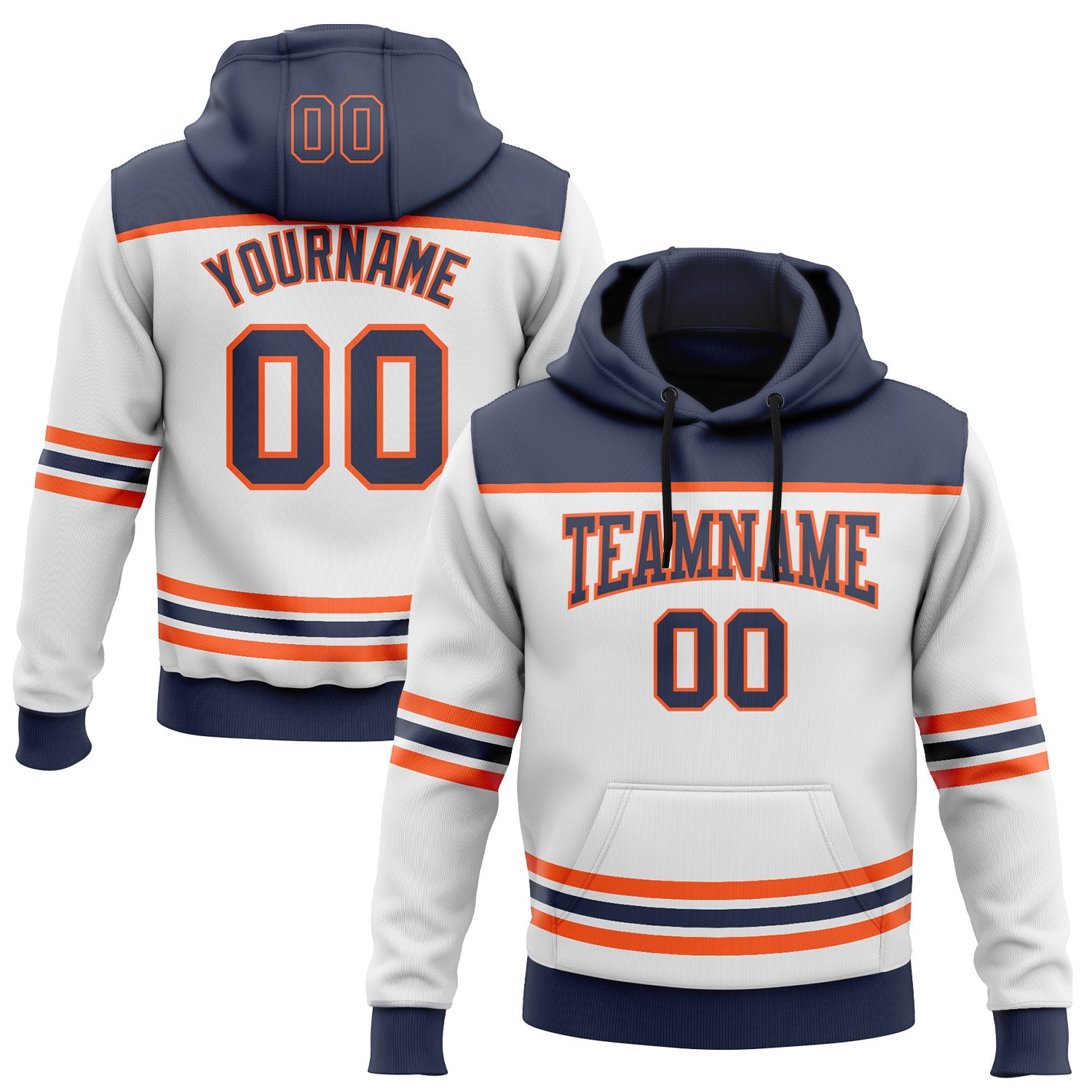 Custom White Navy-Orange 3D Pattern Design Game Day Edmonton Inspired Sports Pullover Sweatshirt Hoodie