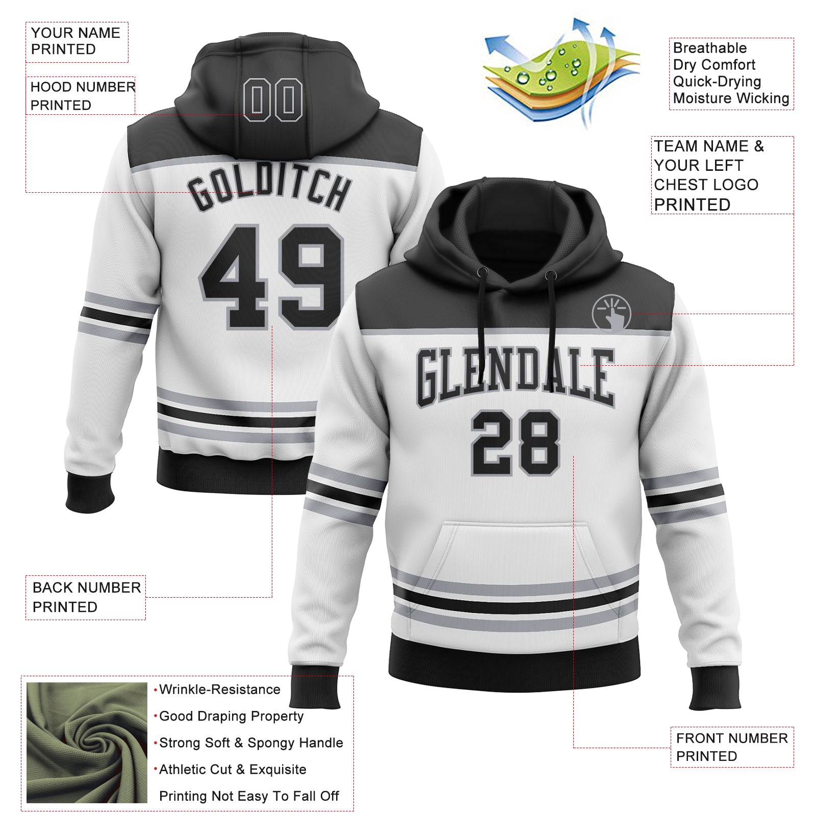 Custom White Black-Gray 3D Pattern Design Game Day Los Angeles Inspired Sports Pullover Sweatshirt Hoodie