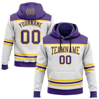 Custom White Purple-Yellow 3D Pattern Design Game Day Los Angeles Inspired Sports Pullover Sweatshirt Hoodie