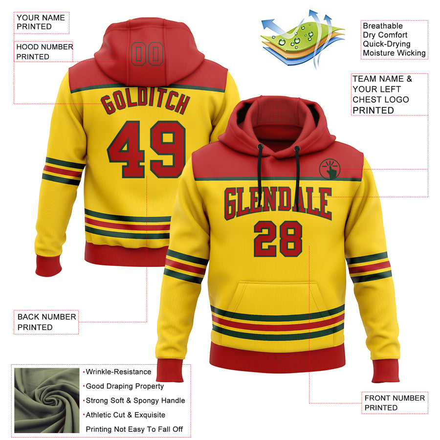 Custom Yellow Red-Green 3D Pattern Design Game Day Minnesota Inspired Sports Pullover Sweatshirt Hoodie
