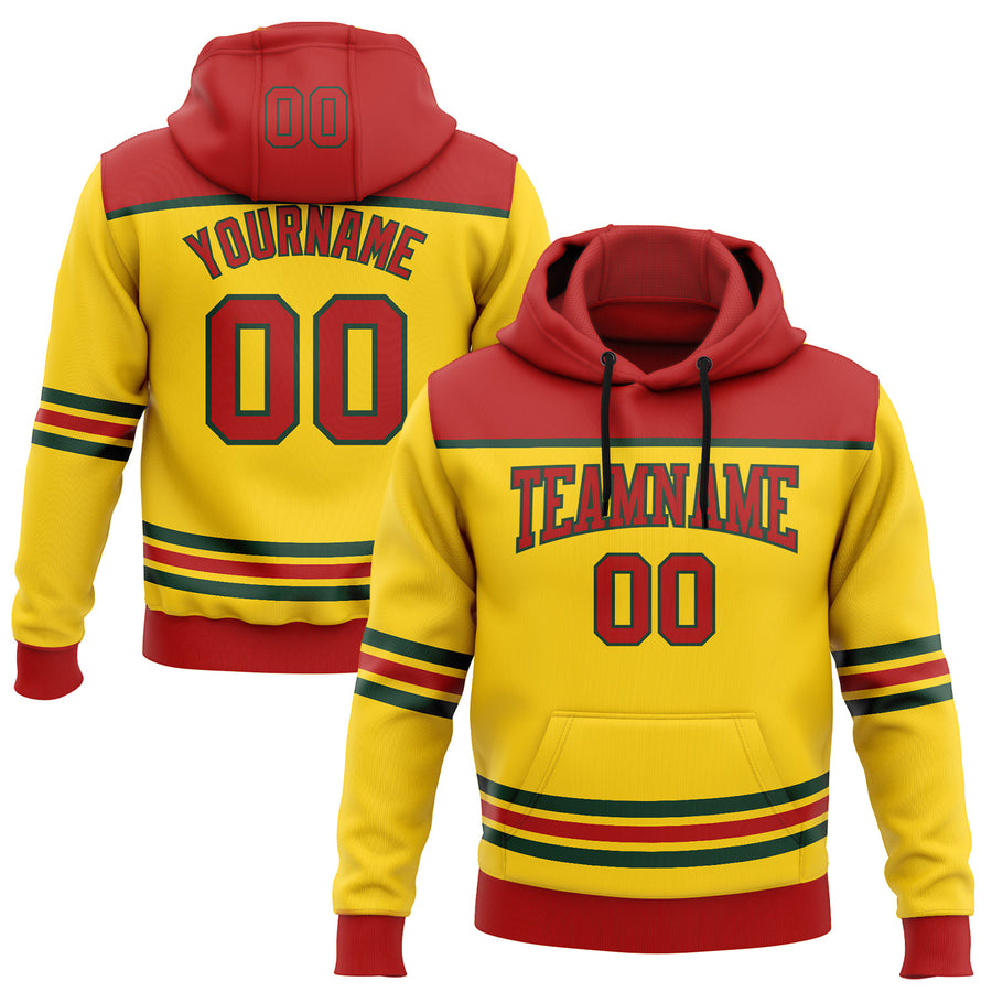 Custom Yellow Red-Green 3D Pattern Design Game Day Minnesota Inspired Sports Pullover Sweatshirt Hoodie