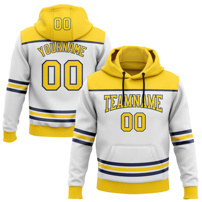 Custom White Yellow-Navy 3D Pattern Design Game Day Nashville Inspired Sports Pullover Sweatshirt Hoodie