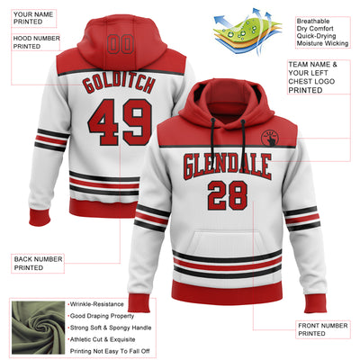 Custom White Red-Black 3D Pattern Design Game Day New Jersey Inspired Sports Pullover Sweatshirt Hoodie
