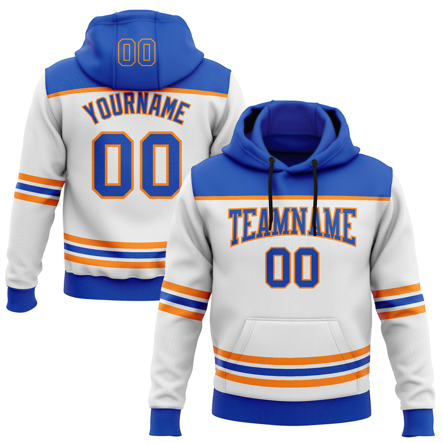 Custom White Thunder Blue-Bay Orange 3D Pattern Design Game Day New York Inspired Sports Pullover Sweatshirt Hoodie