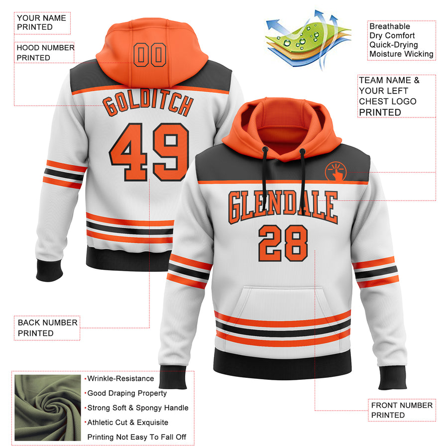 Custom White Orange-Black 3D Pattern Design Game Day Philadelphia Inspired Sports Pullover Sweatshirt Hoodie