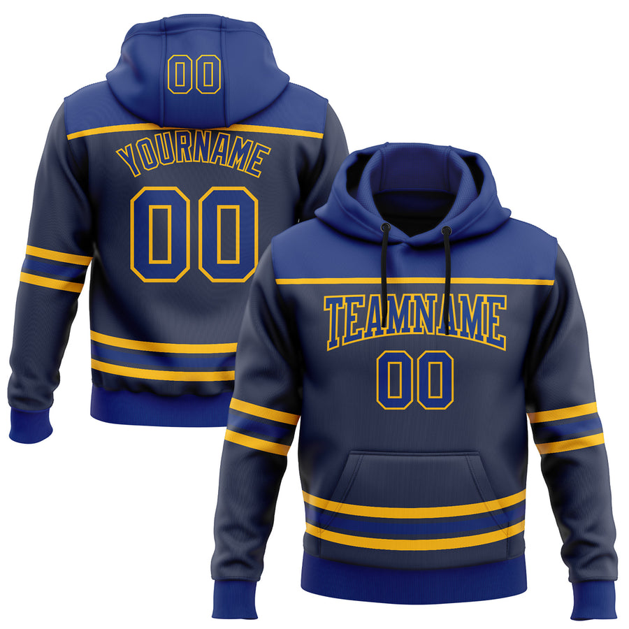 Custom Navy Royal-Gold 3D Pattern Design Game Day St.Louis Inspired Sports Pullover Sweatshirt Hoodie