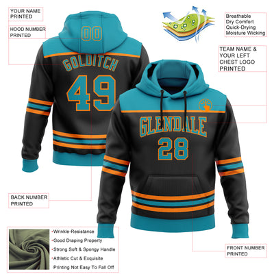 Custom Black Teal-Bay Orange 3D Pattern Design Game Day San Jose Inspired Sports Pullover Sweatshirt Hoodie