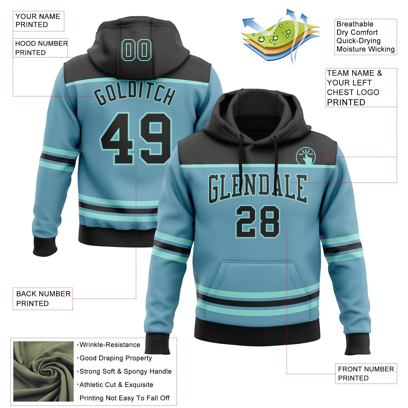 Custom Shadow Blue Black-Ice Blue 3D Pattern Design Game Day Seattle Inspired Sports Pullover Sweatshirt Hoodie