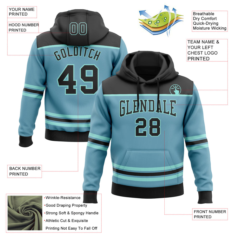 Custom Shadow Blue Black-Ice Blue 3D Pattern Design Game Day Seattle Inspired Sports Pullover Sweatshirt Hoodie