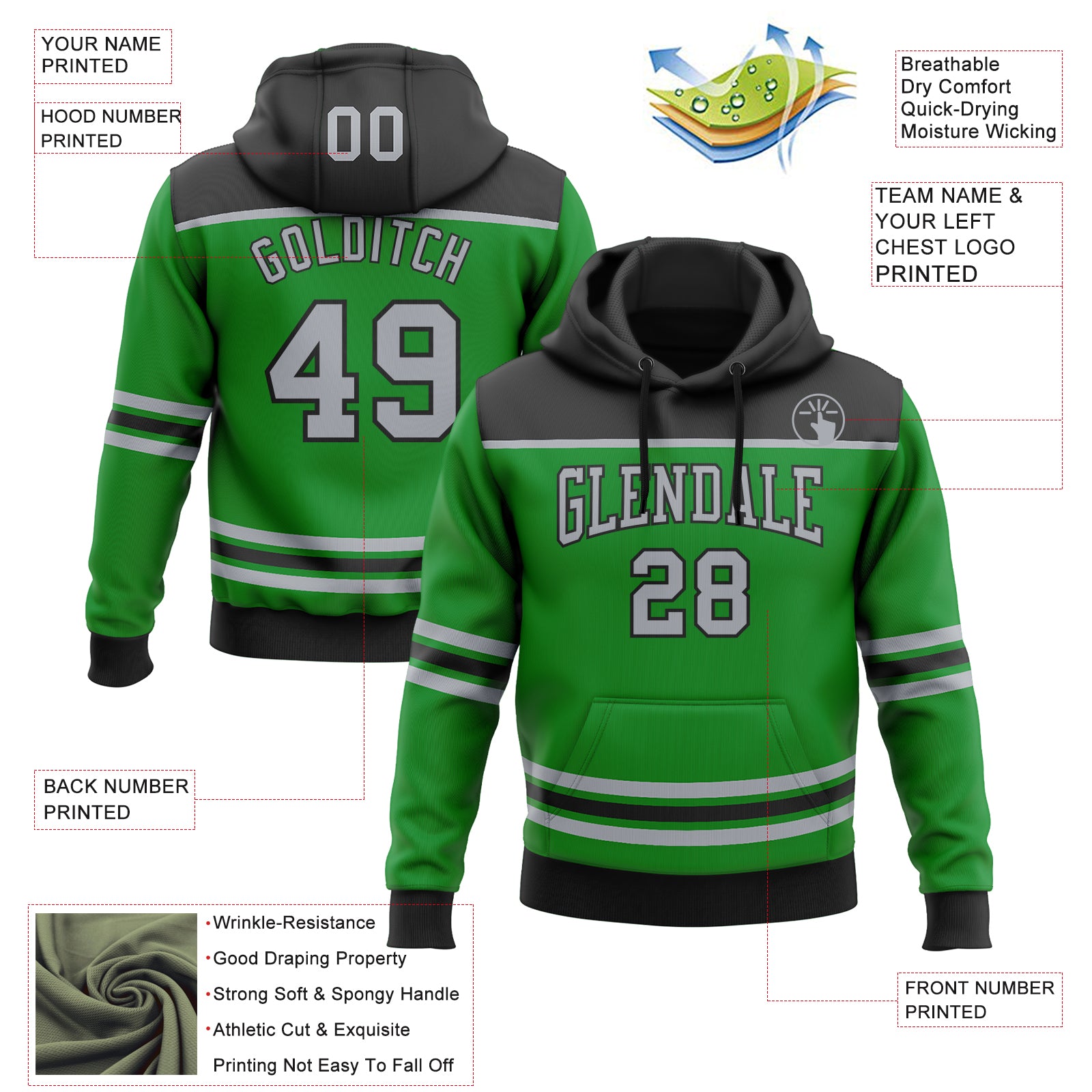 Custom Grass Green Gray-Black 3D Pattern Design Game Day Dallas Inspired Sports Pullover Sweatshirt Hoodie