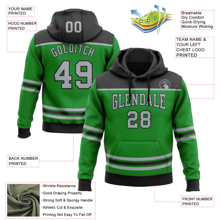 Custom Grass Green Gray-Black 3D Pattern Design Game Day Dallas Inspired Sports Pullover Sweatshirt Hoodie