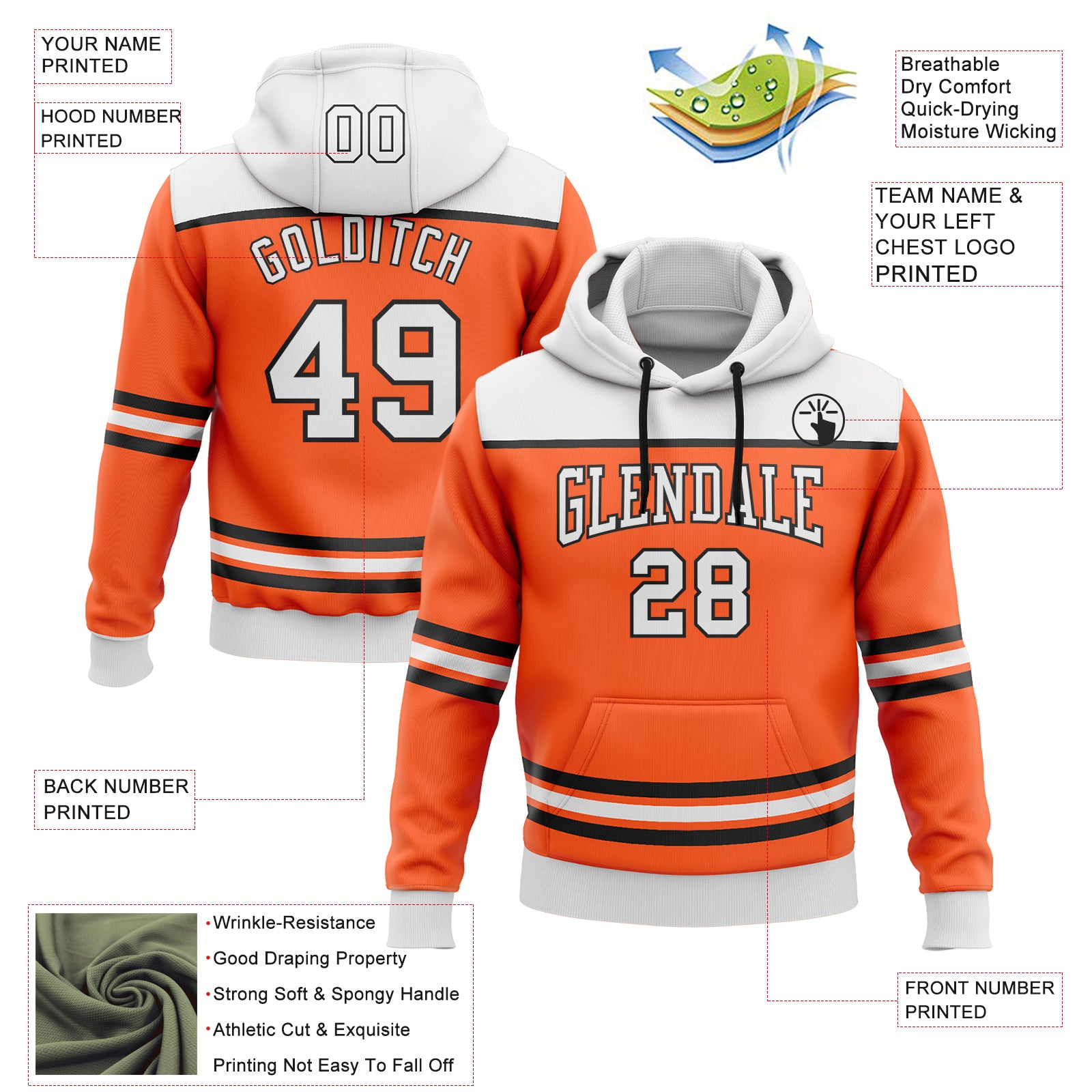 Custom Orange White-Black 3D Pattern Design Game Day Anaheim Inspired Sports Pullover Sweatshirt Hoodie