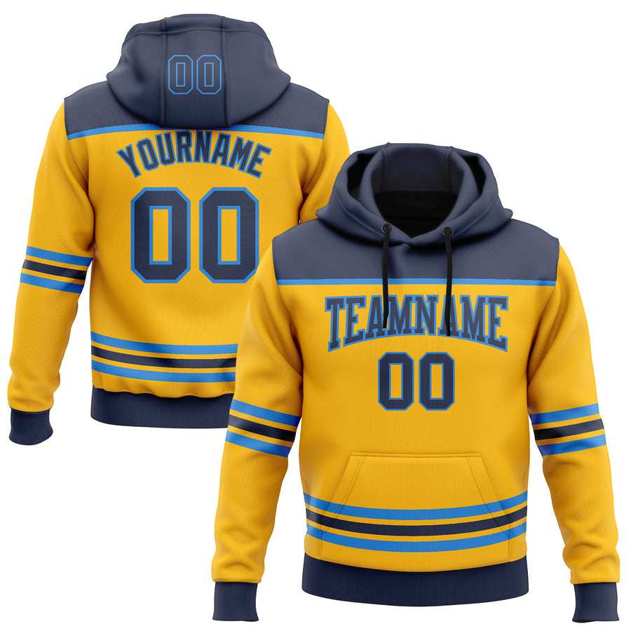 Custom Gold Navy-Powder Blue 3D Pattern Design Game Day Nashville Inspired Sports Pullover Sweatshirt Hoodie