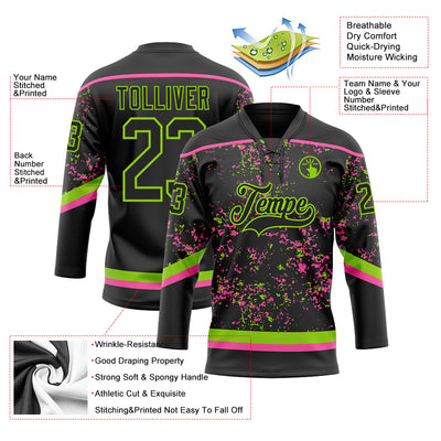 Custom Black Neon Green-Pink 3D Pattern Fragment Art Hockey Lace Neck Jersey