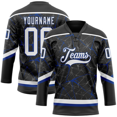 Custom Black White-Royal 3D Pattern Abstract Network Hockey Lace Neck Jersey