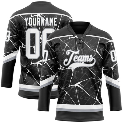 Custom Black White-Gray 3D Pattern Abstract Network Hockey Lace Neck Jersey