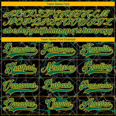 Custom Black Kelly Green-Gold 3D Pattern Abstract Network Hockey Lace Neck Jersey