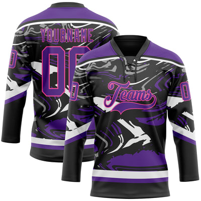Custom Figure Purple Black Pink-White 3D Pattern Fluid Art Hockey Lace Neck Jersey